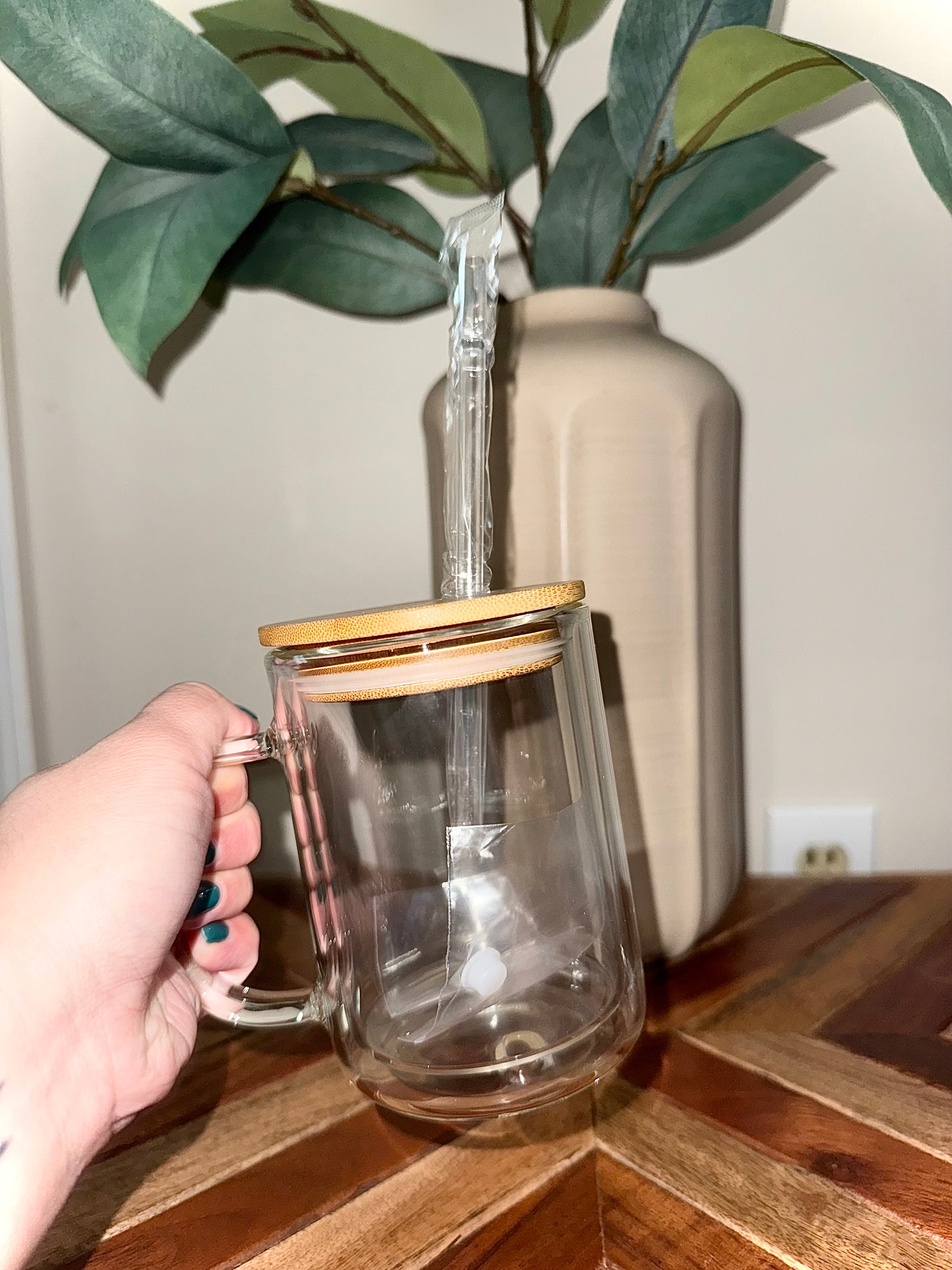 15oz GLASS Snowglobe Coffee Cup